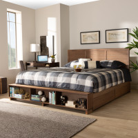 Baxton Studio Alba-Ash Walnut-King Alba Modern Transitional Ash Walnut Brown Finished Wood King Size 4-Drawer Platform Storage Bed with Built-In Shelves